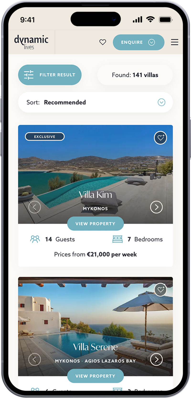 Dynamic Lives Mobile Cards Filters