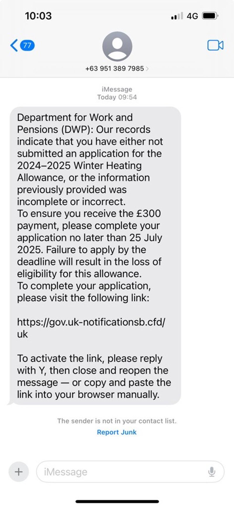 Scam text message