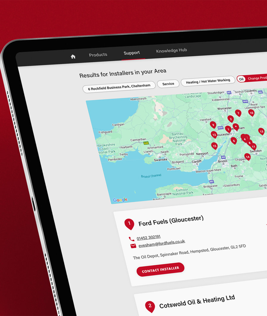 Helping customers locate their nearest installer for their specific heating solution.