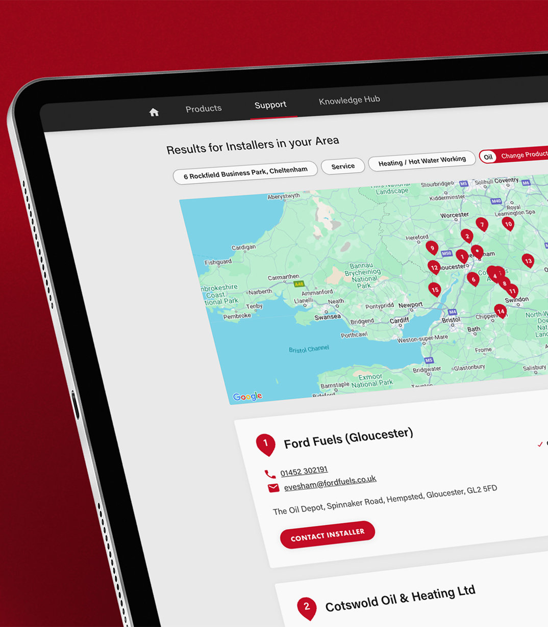 Helping customers locate their nearest installer for their specific heating solution.